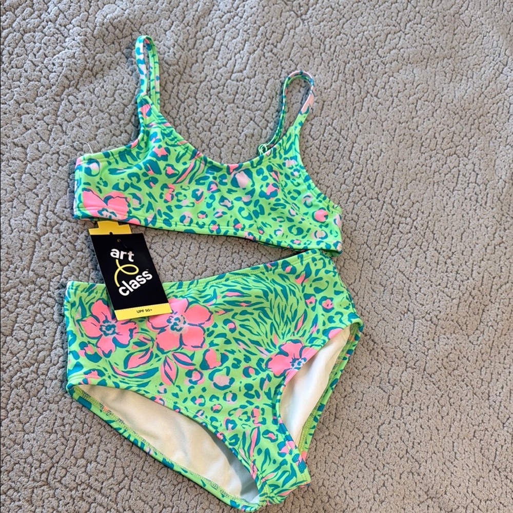 Art Class Green and Pink Bikini Swimwear - Picture 3 of 9